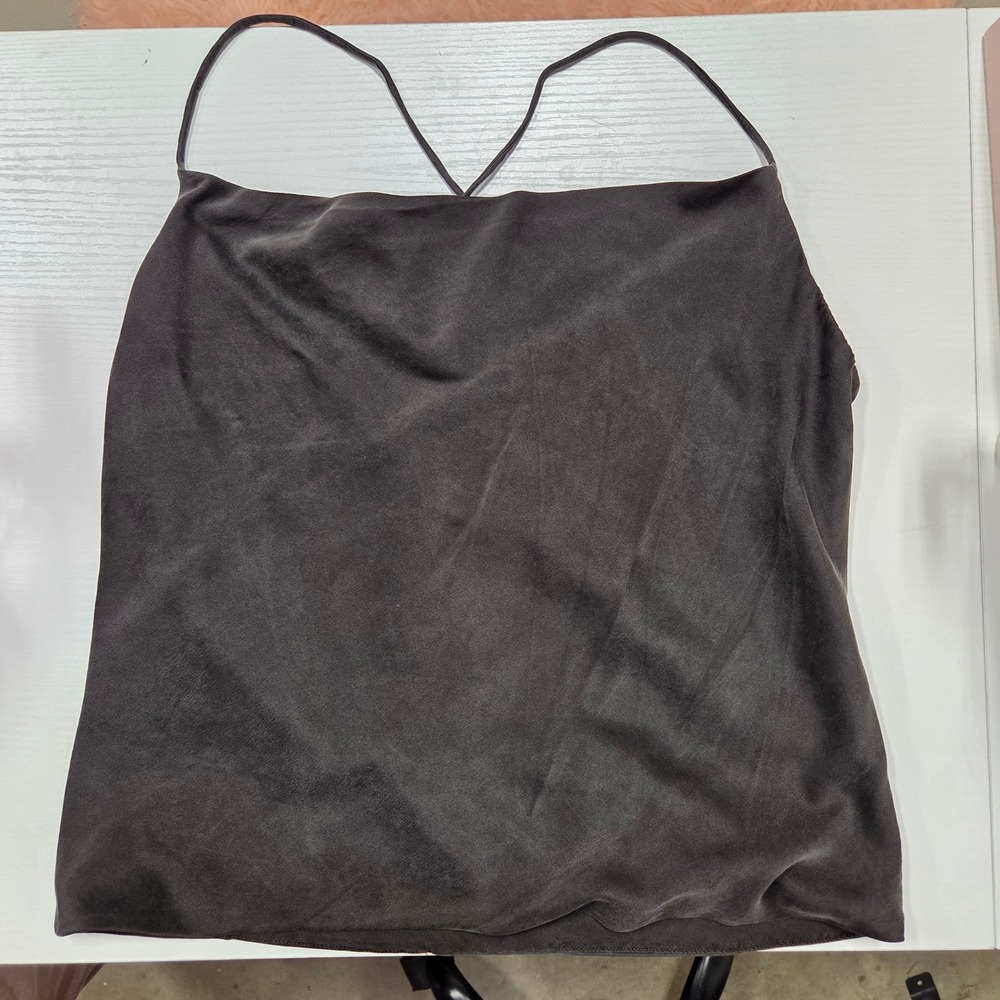 Worth 100% Pure Silk Cowl Neck Camisole Top Dark Gray Crisscross Back Size 8